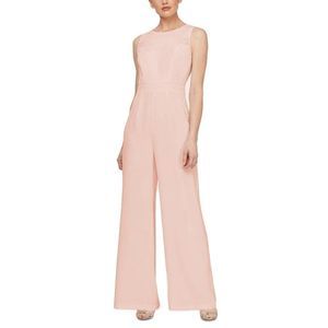 SL Fashions Women Sleeveless Eyelet Lace Trim Jumpsuit Pink 6 Nwt